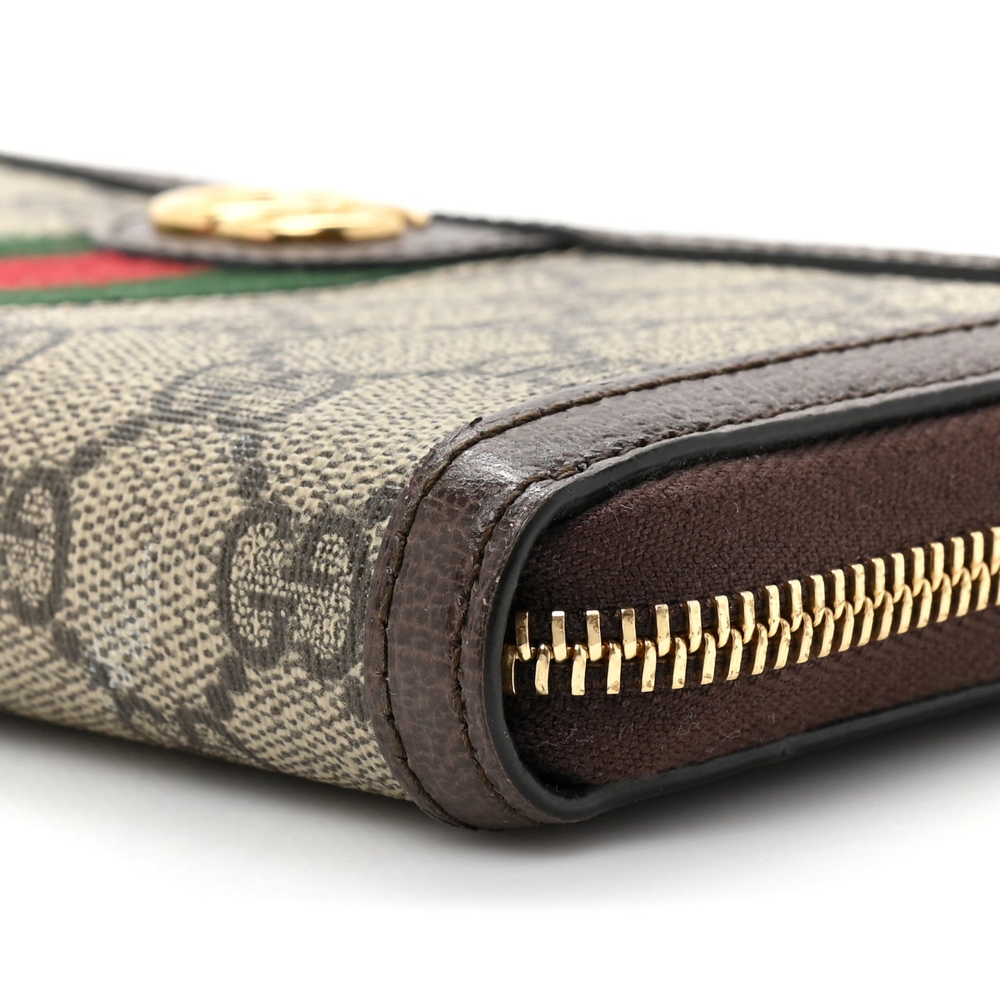 GG Supreme Monogram Web Ophidia Zip Around Wallet Brown