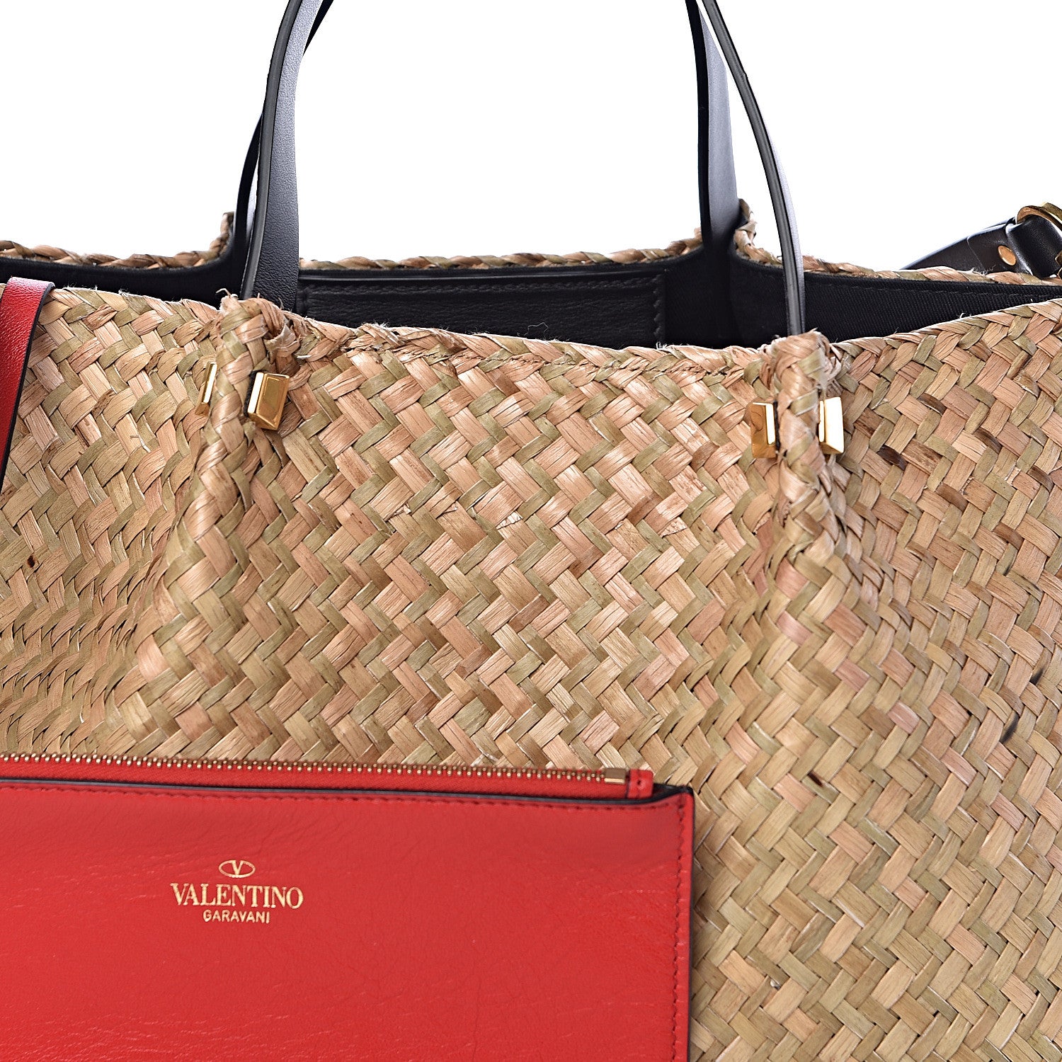 Valentino Garavani Raffia Medium Vlogo Escape Shopper Natural Black Rouge 9 of 9
