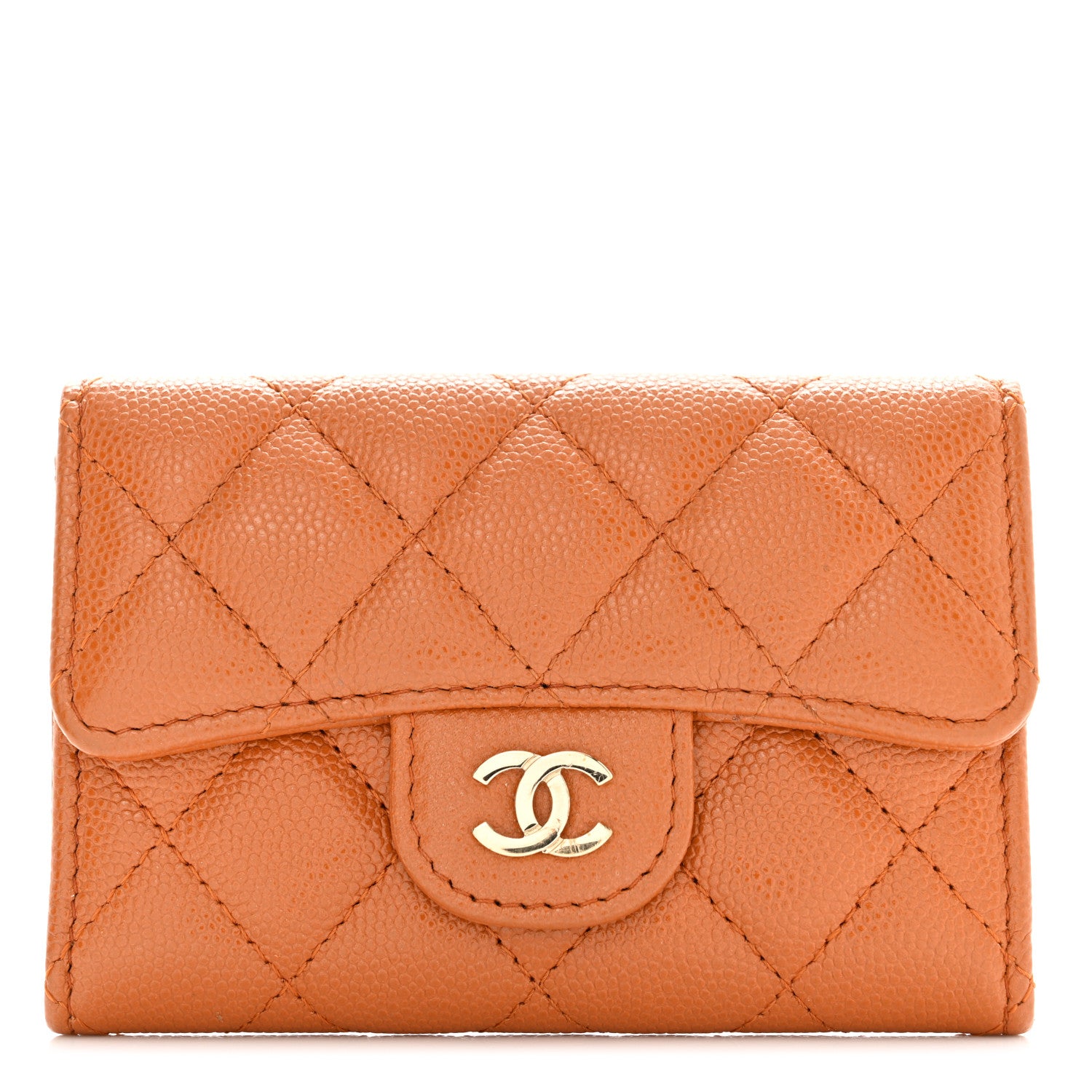 Chanel Caviar Quilted Flap Card Holder Wallet Light Brown 1 of 9