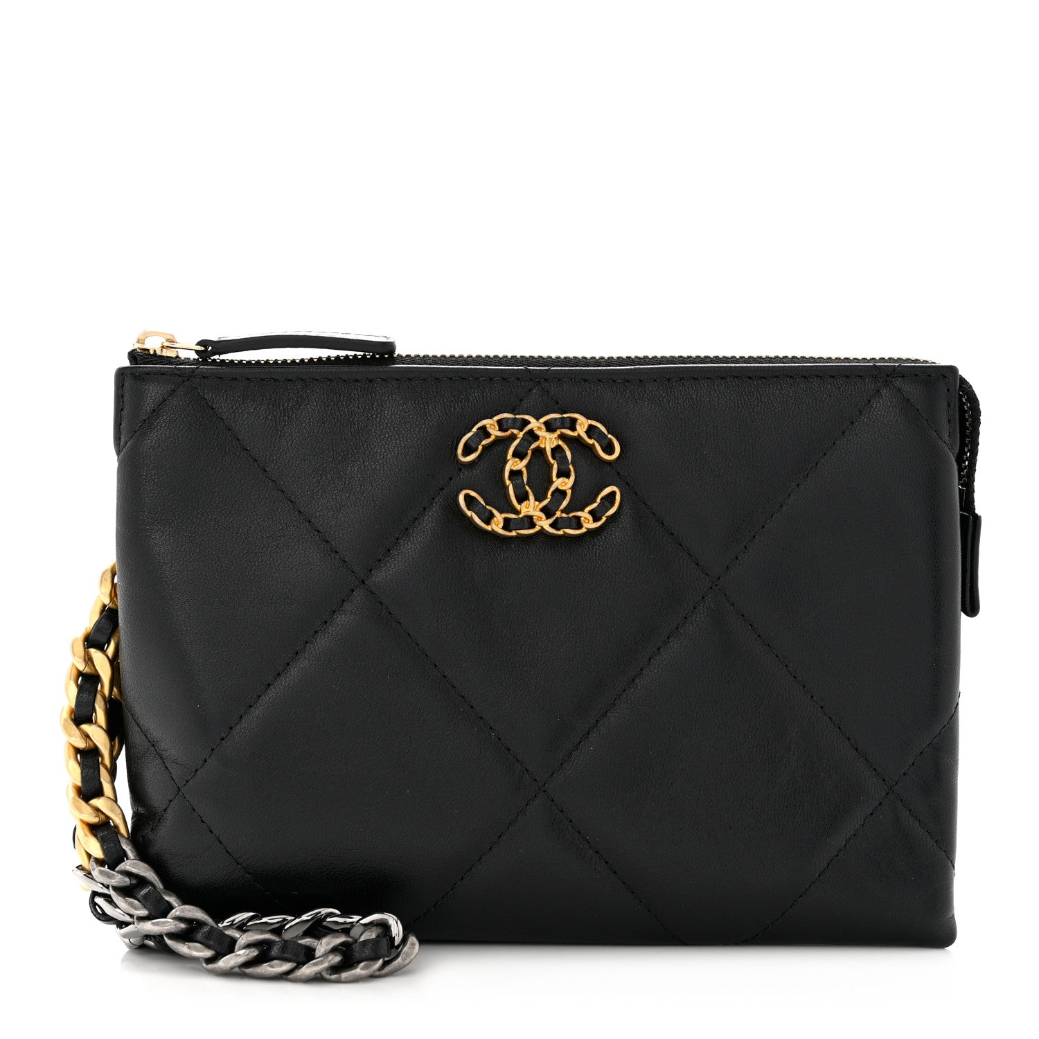 Chanel Shiny Goatskin Quilted Small Chanel 19 Pouch With Handle Black 1 of 7