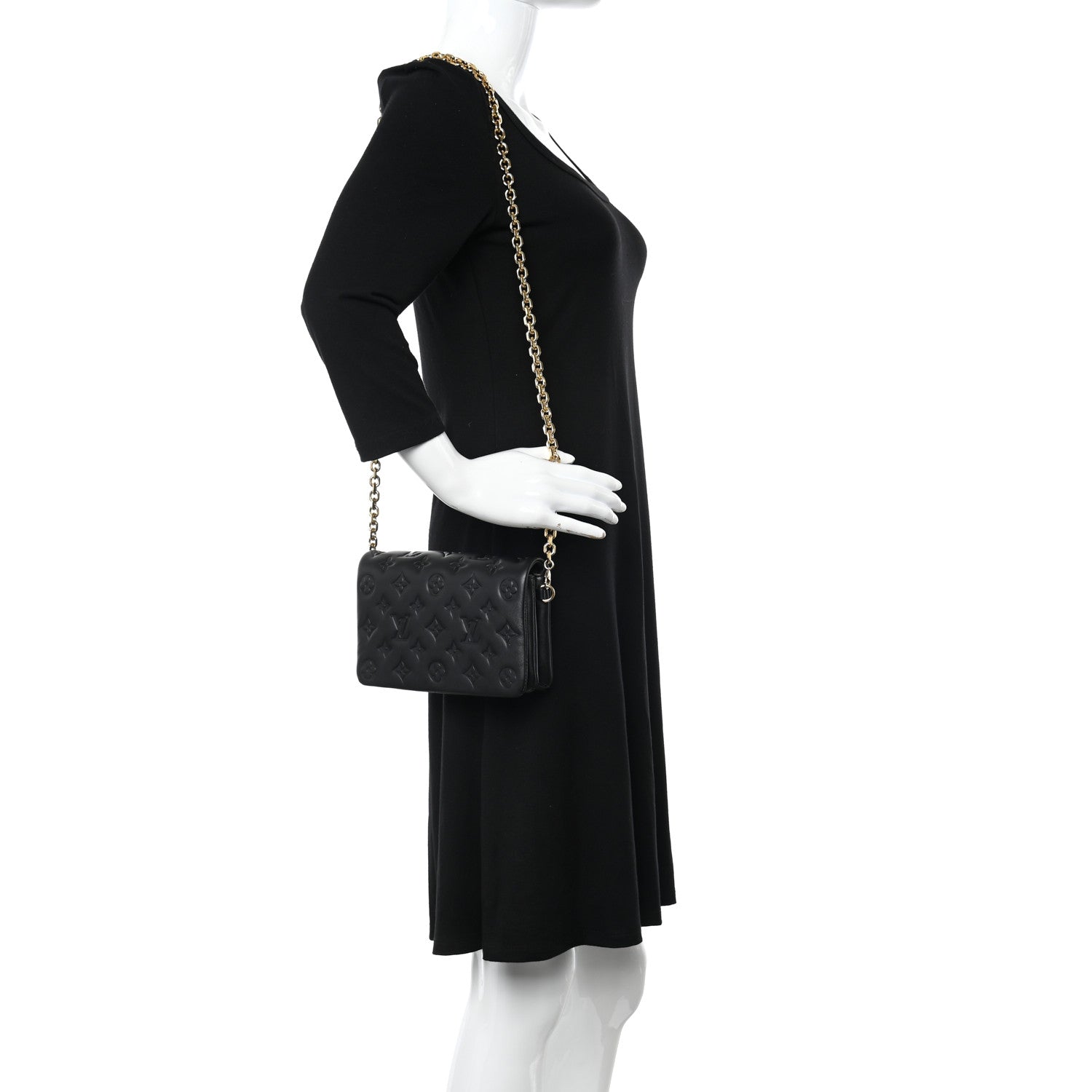 Louis Vuitton Lambskin Embossed Monogram Pochette Coussin Black 2 of 15
