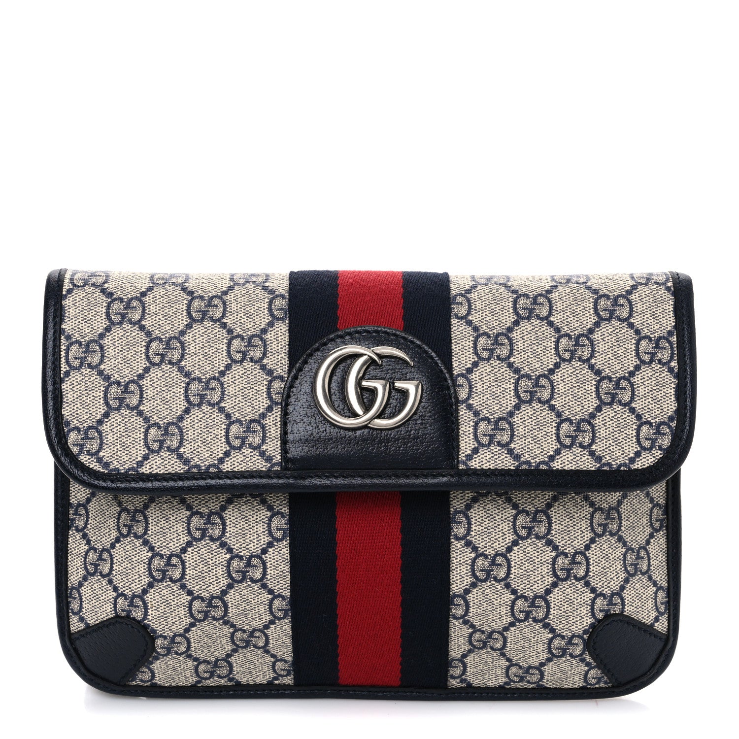 Gucci GG Supreme Monogram Web Small Ophidia Belt Bag 100 40 Beige Navy 1 of 10