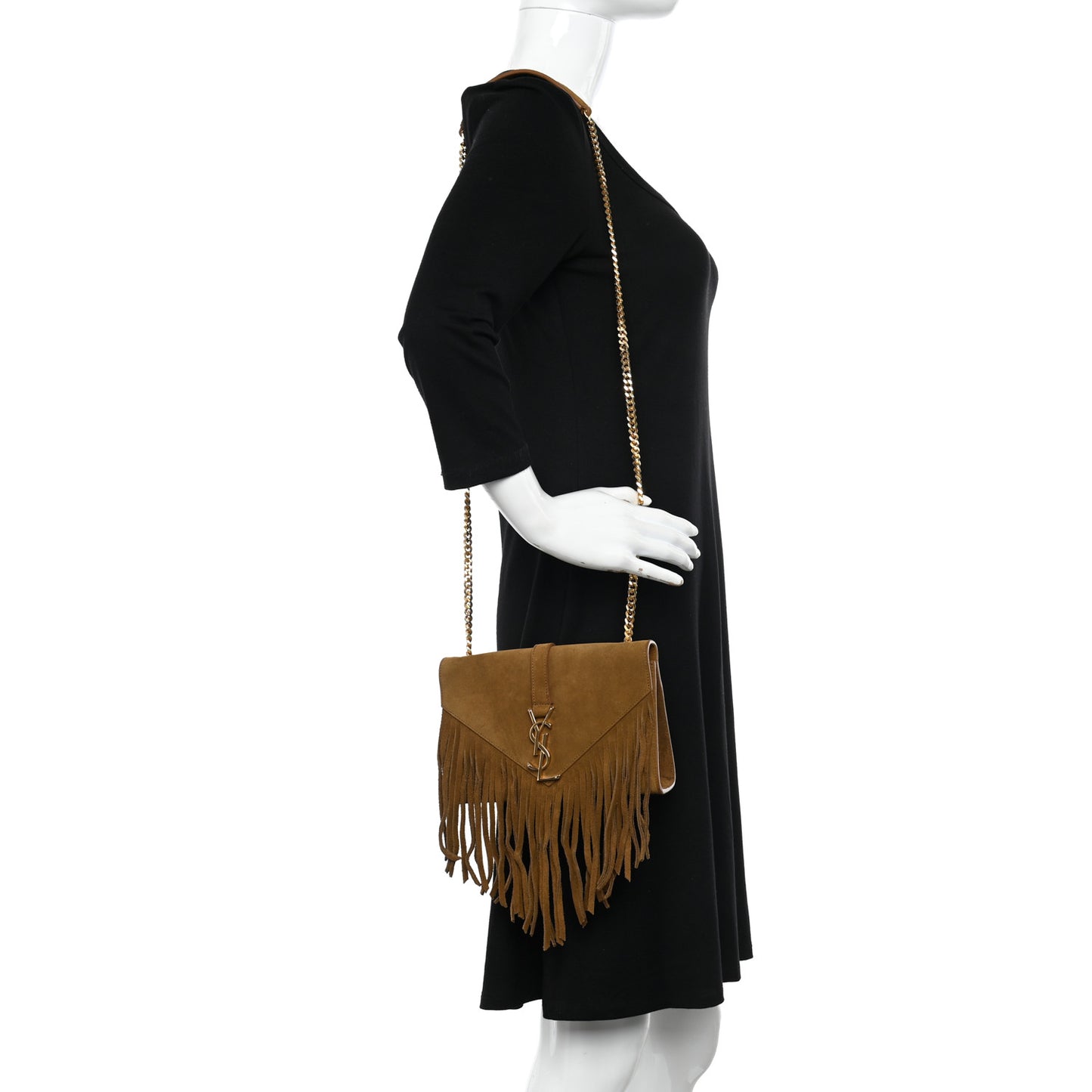 Suede Fringe Small Monogram Satchel Light Ocre