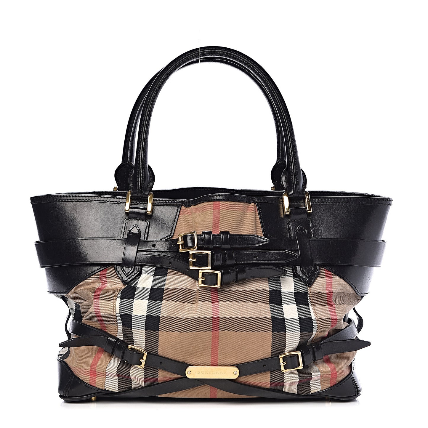 House Check Bridle Calfskin Medium Lynher Tote Black
