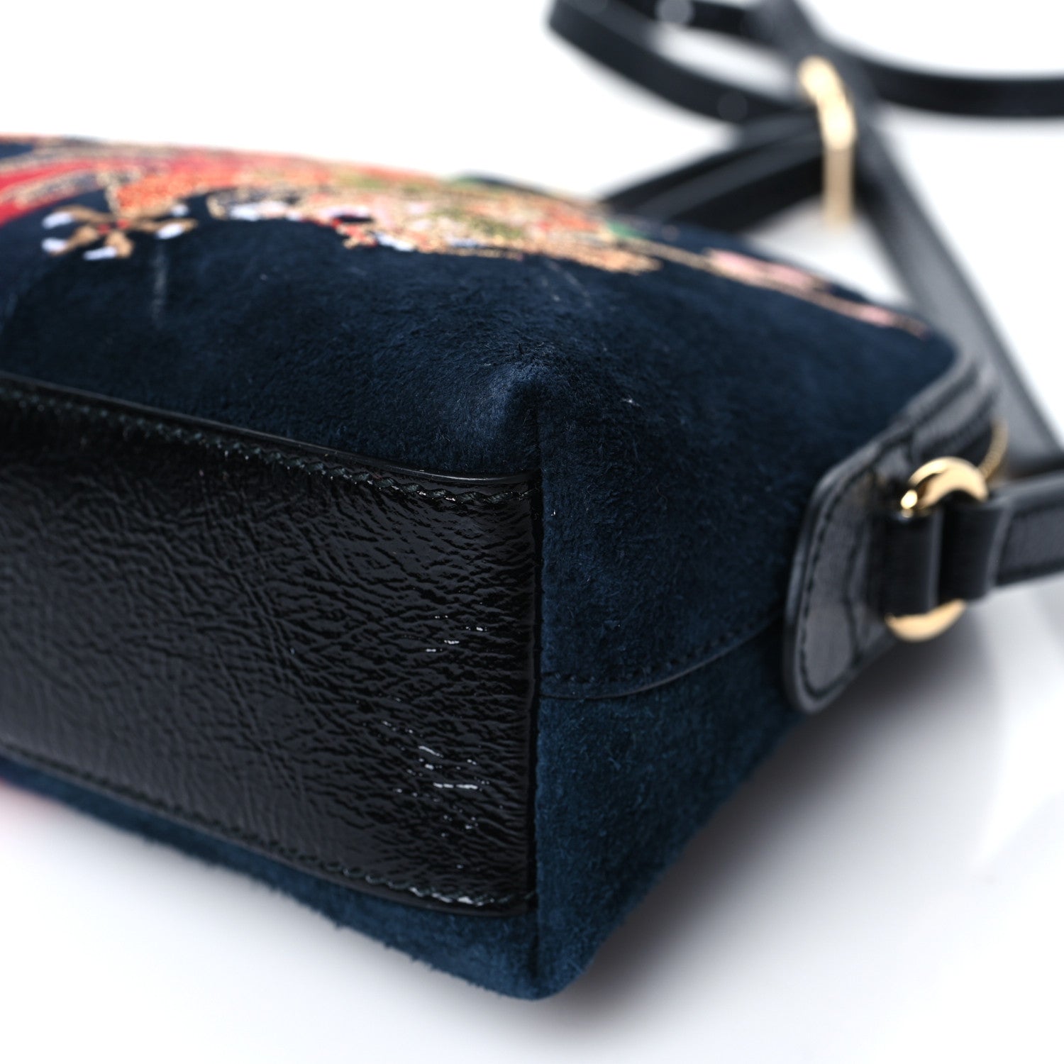 Gucci Suede Patent Dragon Embroidered Small Ophidia Dome Shoulder Bag Blue Multicolor 10 of 10