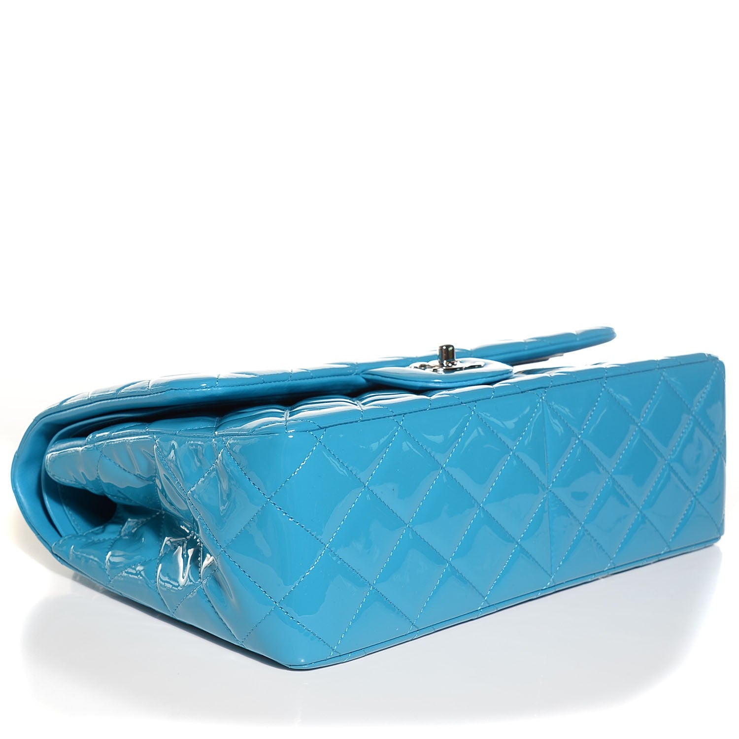 Chanel Patent Quilted Jumbo Double Flap Turquoise Blue 5 of 9