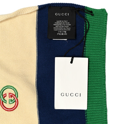 Gucci Cotton Striped Interlocking G Scarf Blue Green 4 of 4