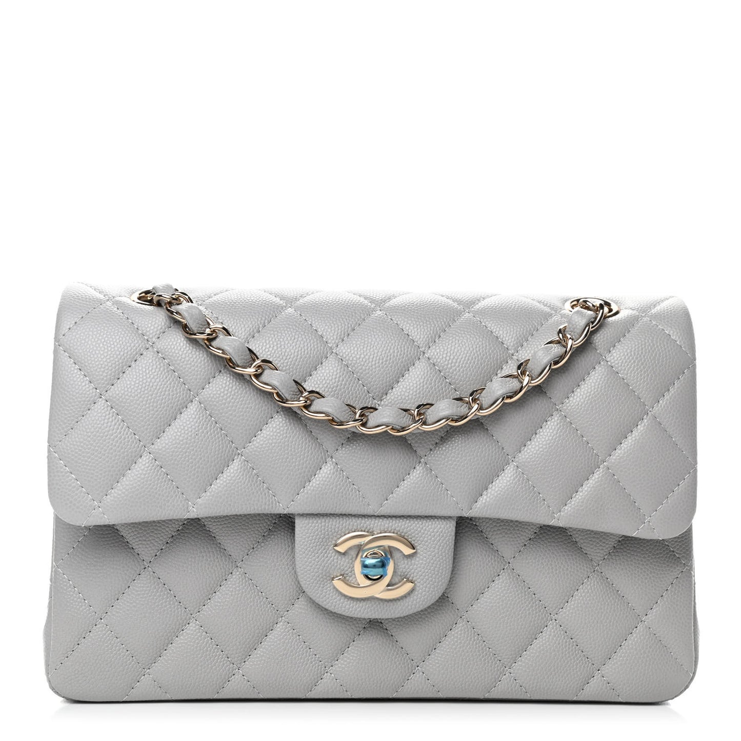 Caviar Quilted Small Double Flap Grey