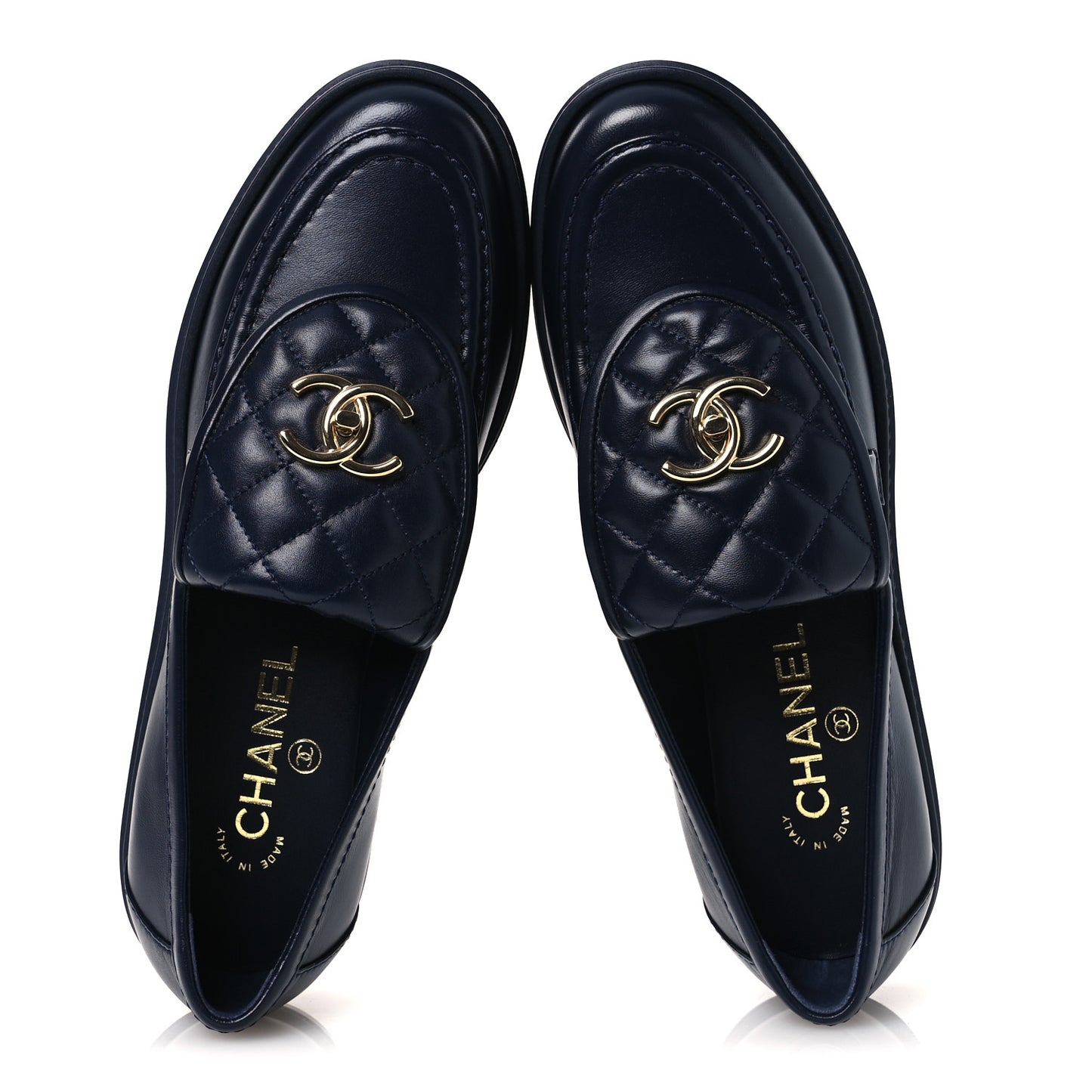 Lambskin Quilted CC Turnlock Loafers 39 Navy