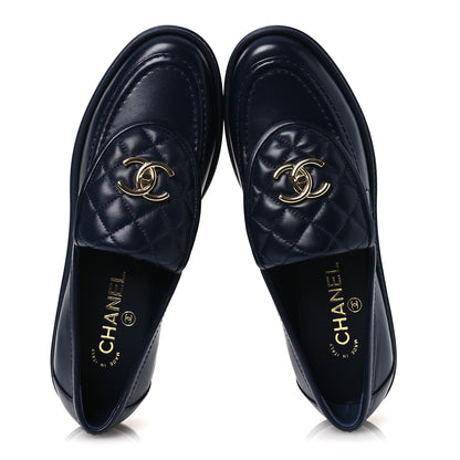 Chanel Lambskin Quilted CC Turnlock Loafers 39 Navy 2 of 11