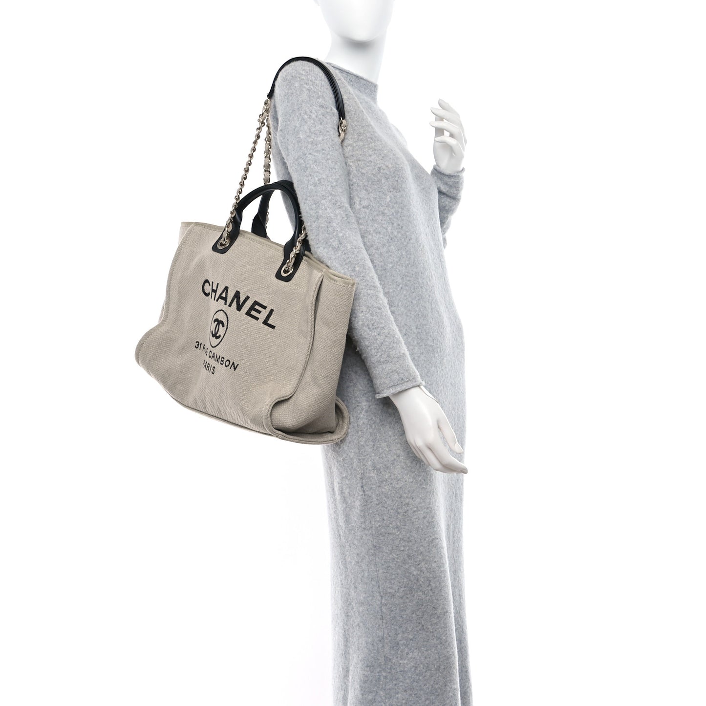 Mixed Fibers Medium Deauville Tote Beige Black