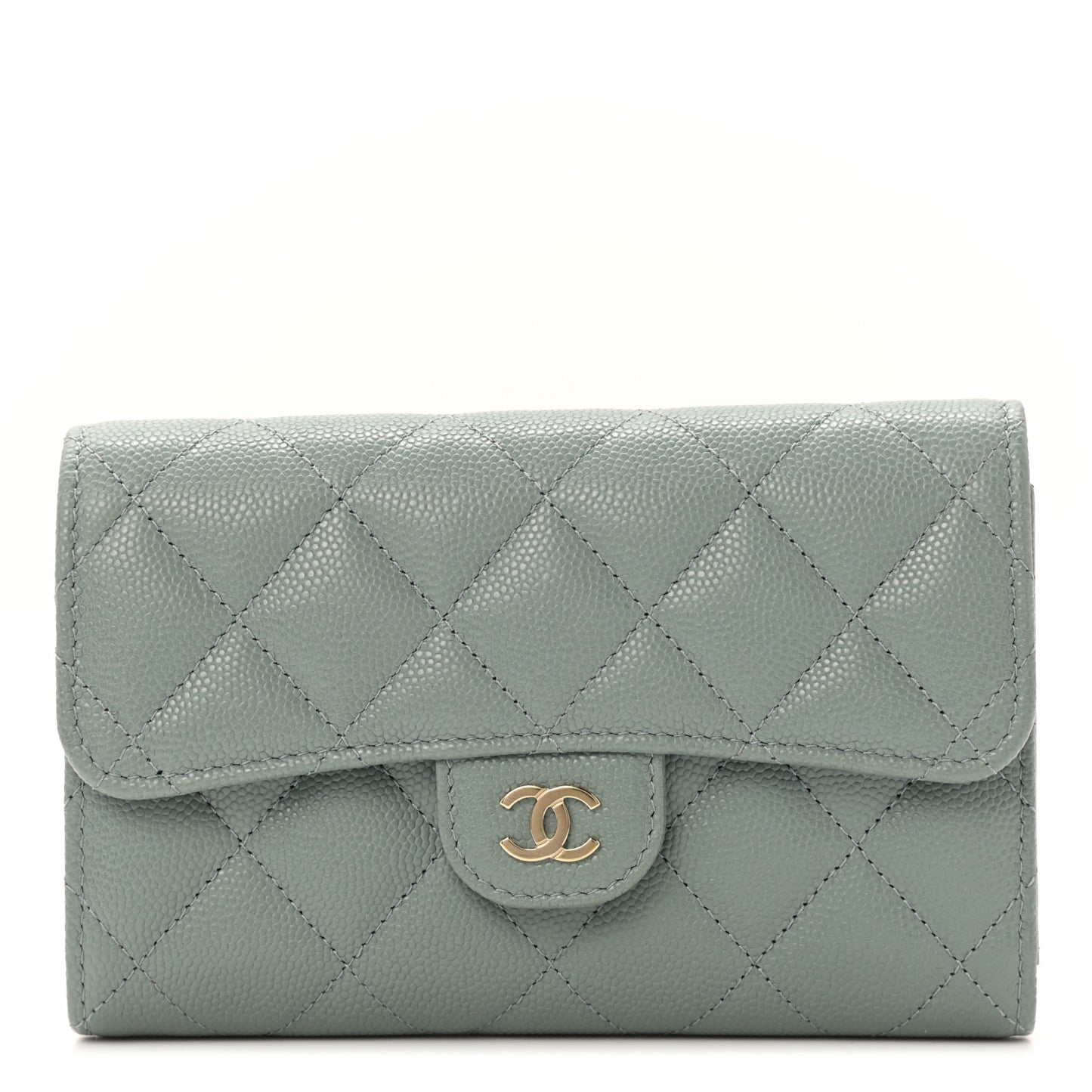 Caviar Quilted Medium Flap Wallet Dark Green