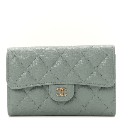 Chanel Caviar Quilted Medium Flap Wallet Dark Green 1 of 9