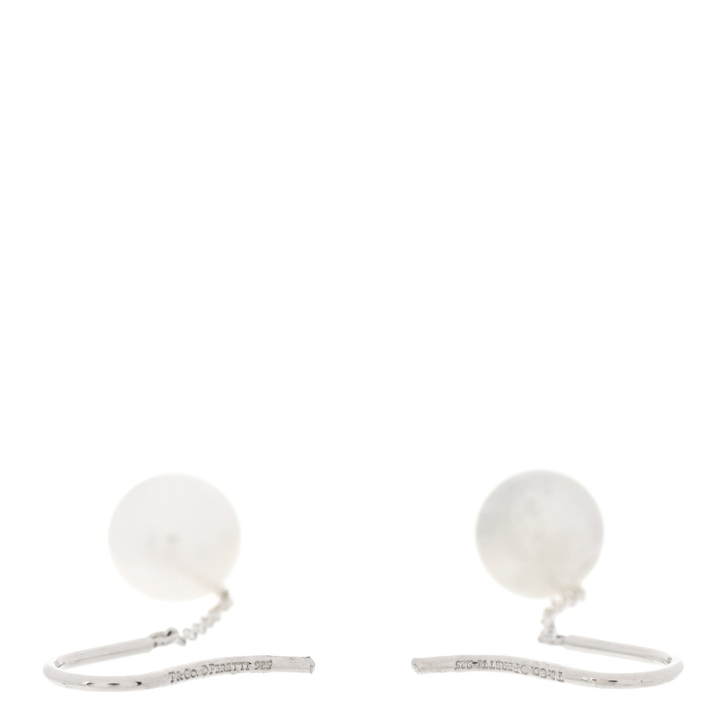 Tiffany Sterling Silver Pearl 8mm Elsa Peretti Pearls By The Yard Earrings 3 of 4
