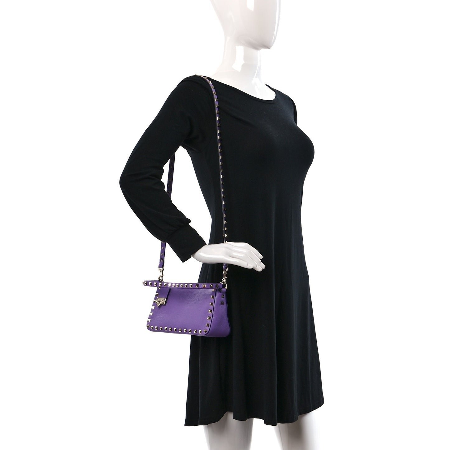 Pebbled Calfskin Small Rockstud Flip Lock Shoulder Bag Glicine
