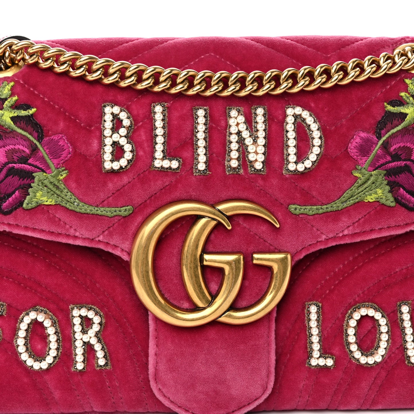 Velvet Matelasse Blind for Love Embroidered Medium GG Marmont Shoulder Bag Light Raspberry Rose Multicolor