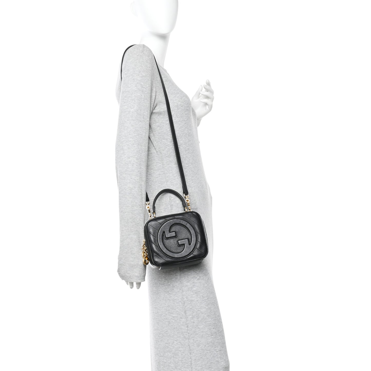 Sakai Be Green Calfskin Diagonal Stitched Blondie Top Handle Bag Black