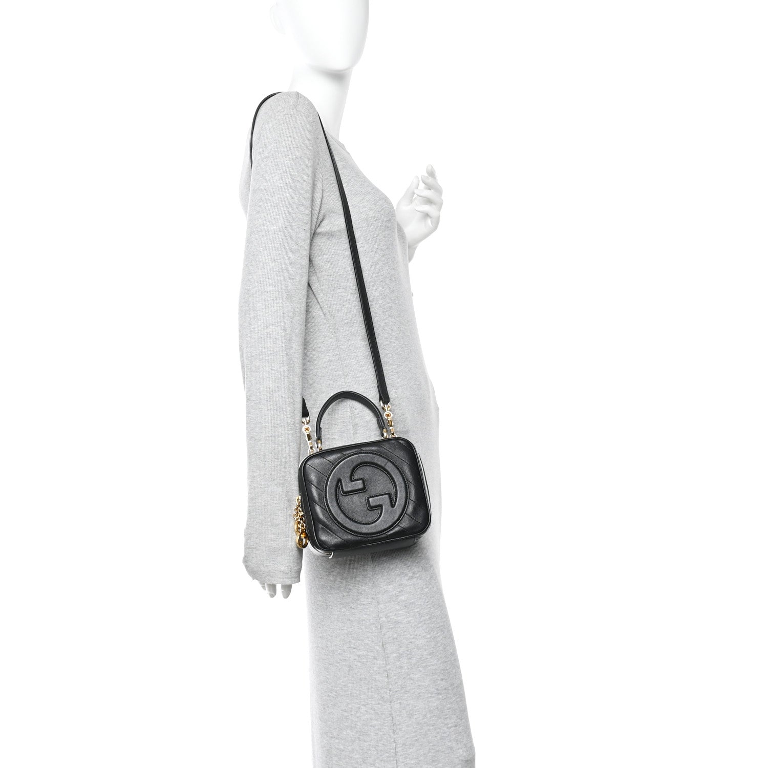 Gucci Sakai Be Green Calfskin Diagonal Stitched Blondie Top Handle Bag Black 2 of 14