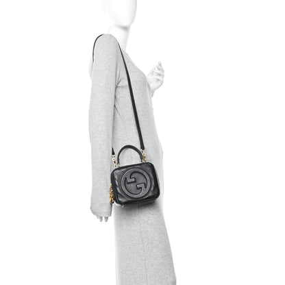 Gucci Sakai Be Green Calfskin Diagonal Stitched Blondie Top Handle Bag Black 2 of 14