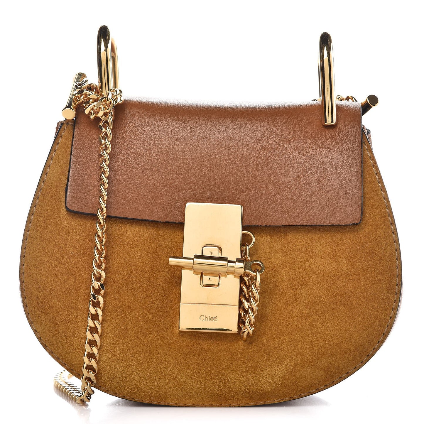 Suede Smooth Calfskin Nano Drew Shoulder Bag Caramel
