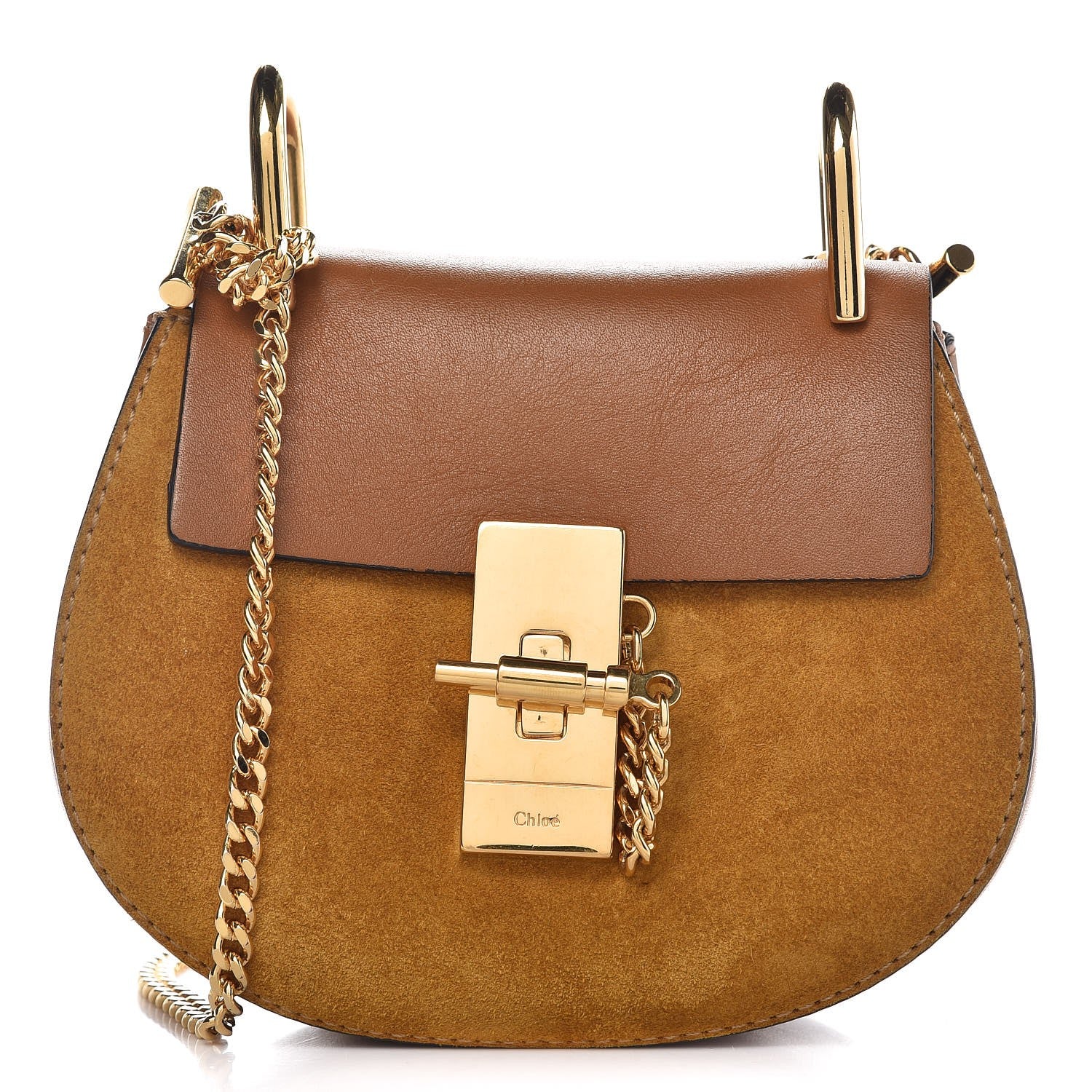 Chloe Suede Smooth Calfskin Nano Drew Shoulder Bag Caramel 1 of 6