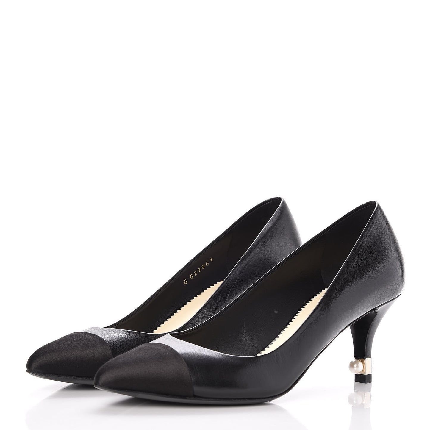 Lambskin Satin Cap Toe Pearl Pumps 38 Black