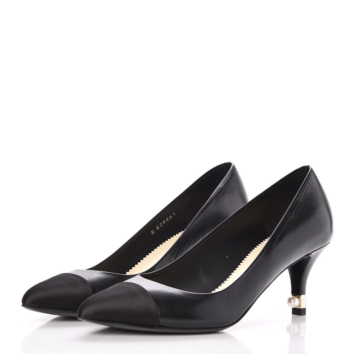 Chanel Lambskin Satin Cap Toe Pearl Pumps 38 Black 3 of 8