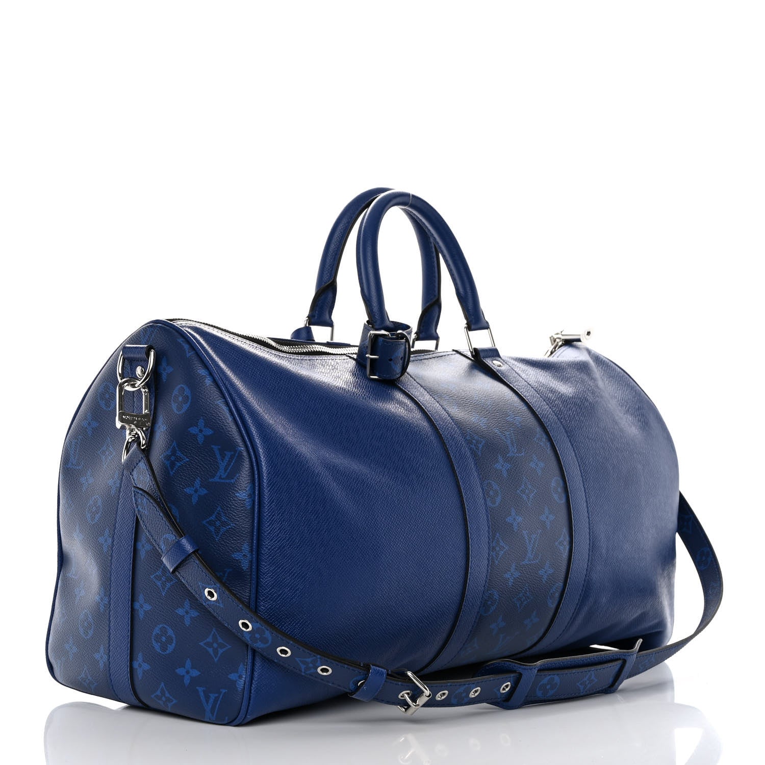 Louis Vuitton Taiga Monogram Eclipse Keepall Bandouliere 50 Pacific Blue 2 of 12