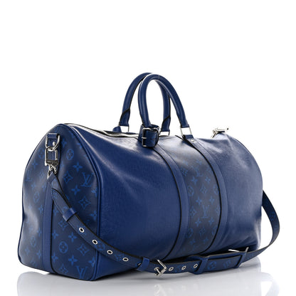 Louis Vuitton Taiga Monogram Eclipse Keepall Bandouliere 50 Pacific Blue 2 of 12