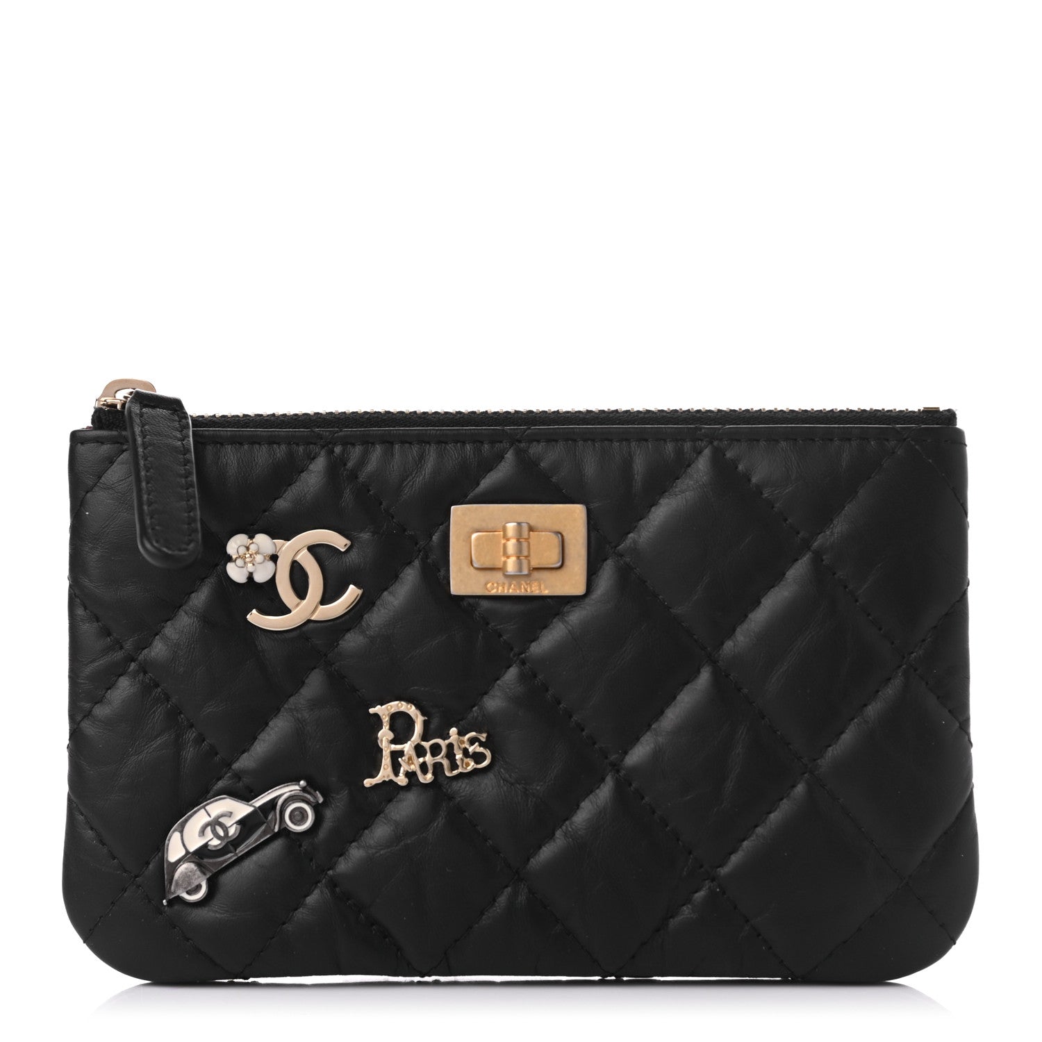 Chanel Aged Calfskin Quilted Small Lucky Charms Cosmetic Case Black 1 of 7