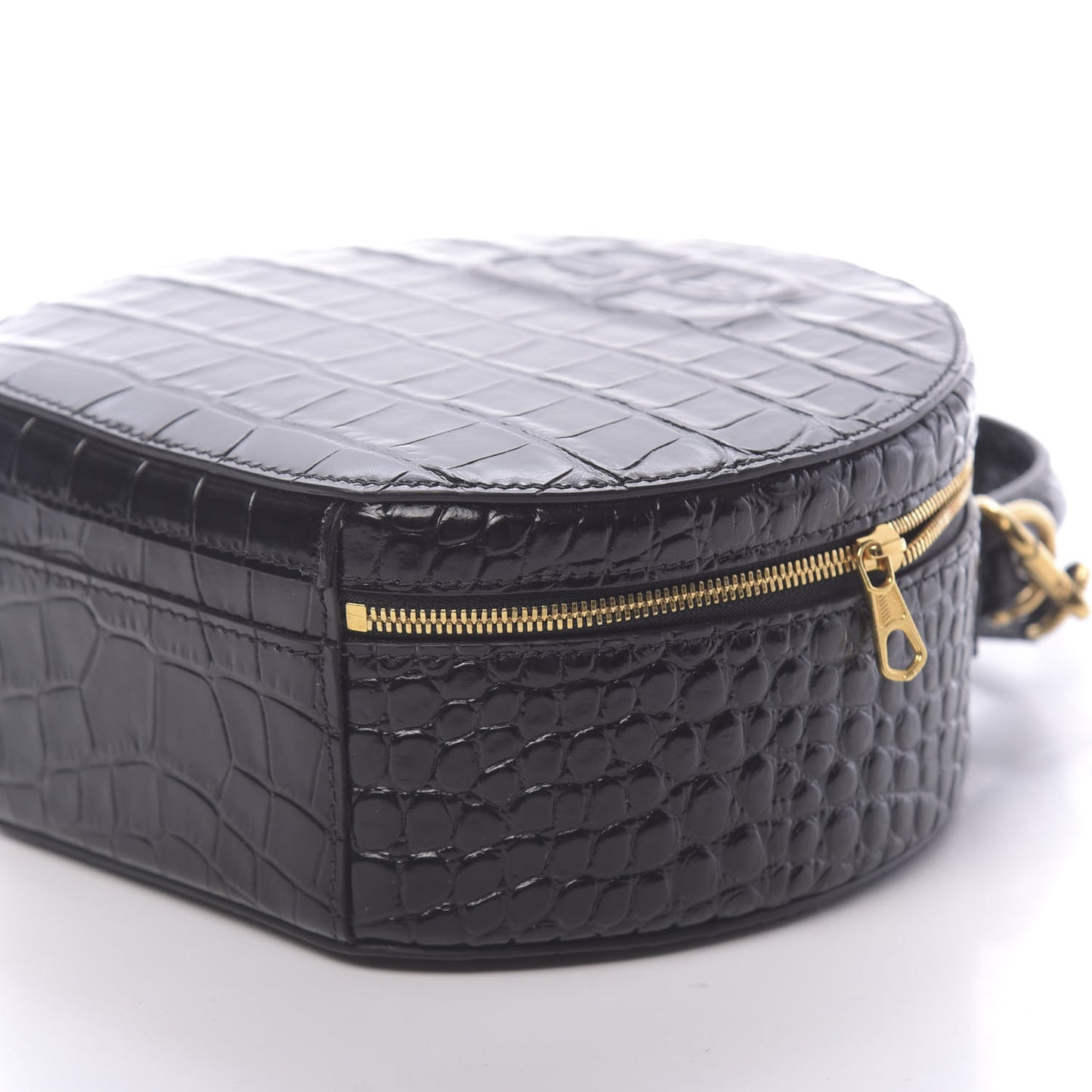 Calfskin Crocodile Embossed Vanity Round Bag XS Black