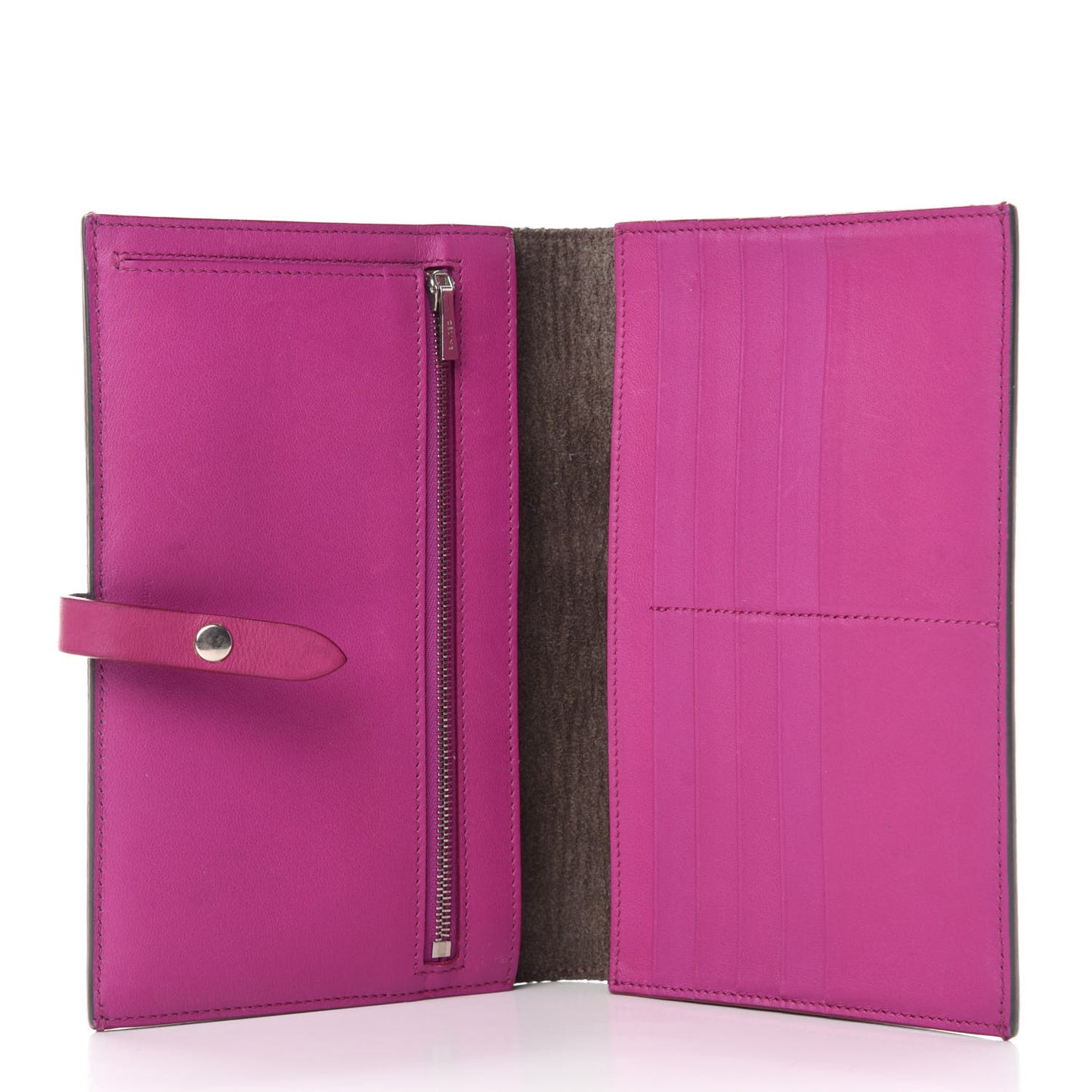 Grained Sleek Calfskin Large Multifunction Strap Wallet Grey