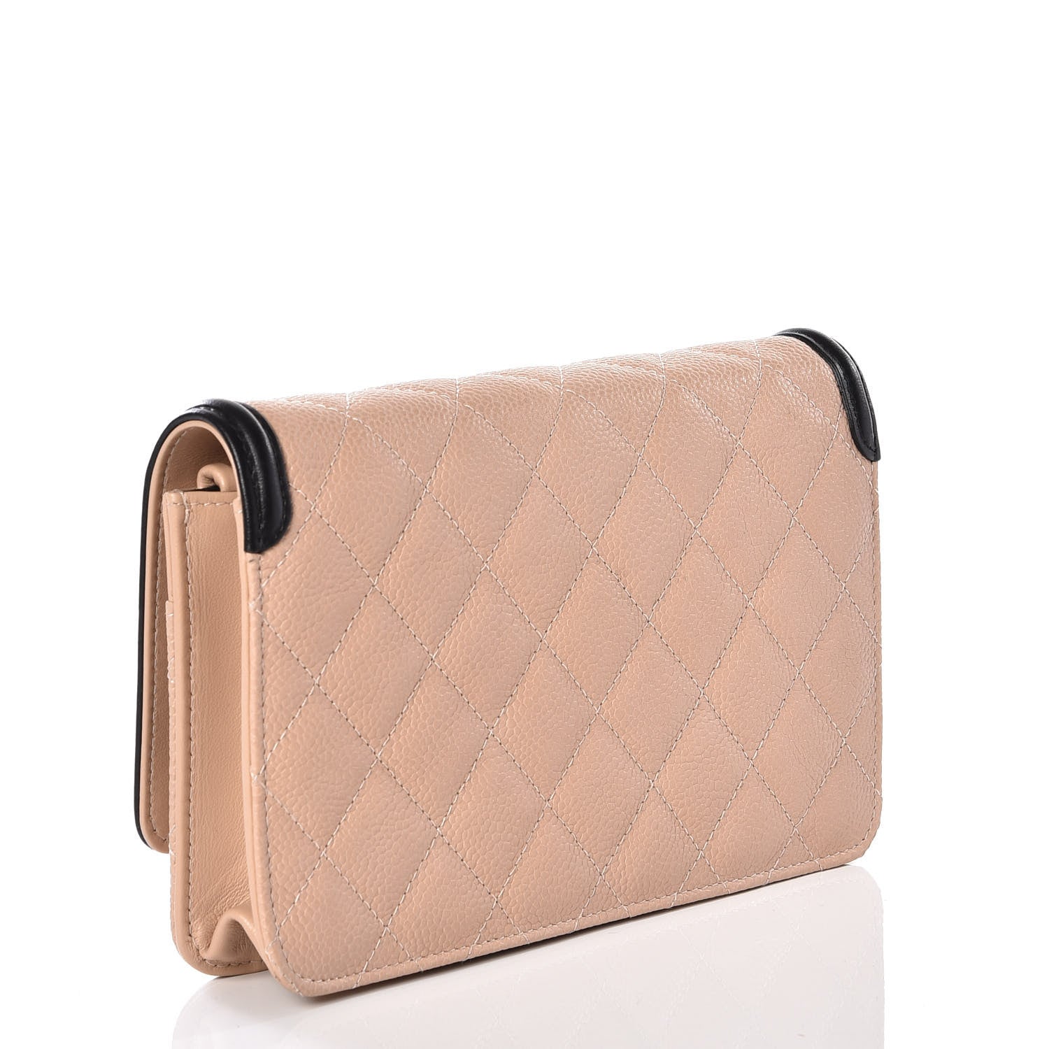 Chanel Caviar Quilted CC Filigree Wallet On Chain WOC Beige Black 2 of 11