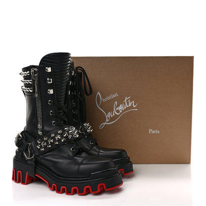 Christian Louboutin Calfskin Spikes Janetta Flat Combat Boots 38 Black 8 of 8