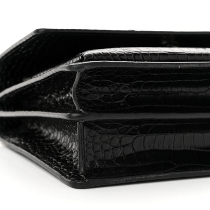 Saint Laurent Calfskin Crocodile Embossed Medium Monogram Sunset Black 9 of 14
