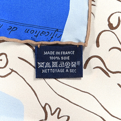 Hermes Silk La Maizeon Des Oiseaux Parleurs Scarf 90 Bleu Pale Peach Bleu 3 of 3