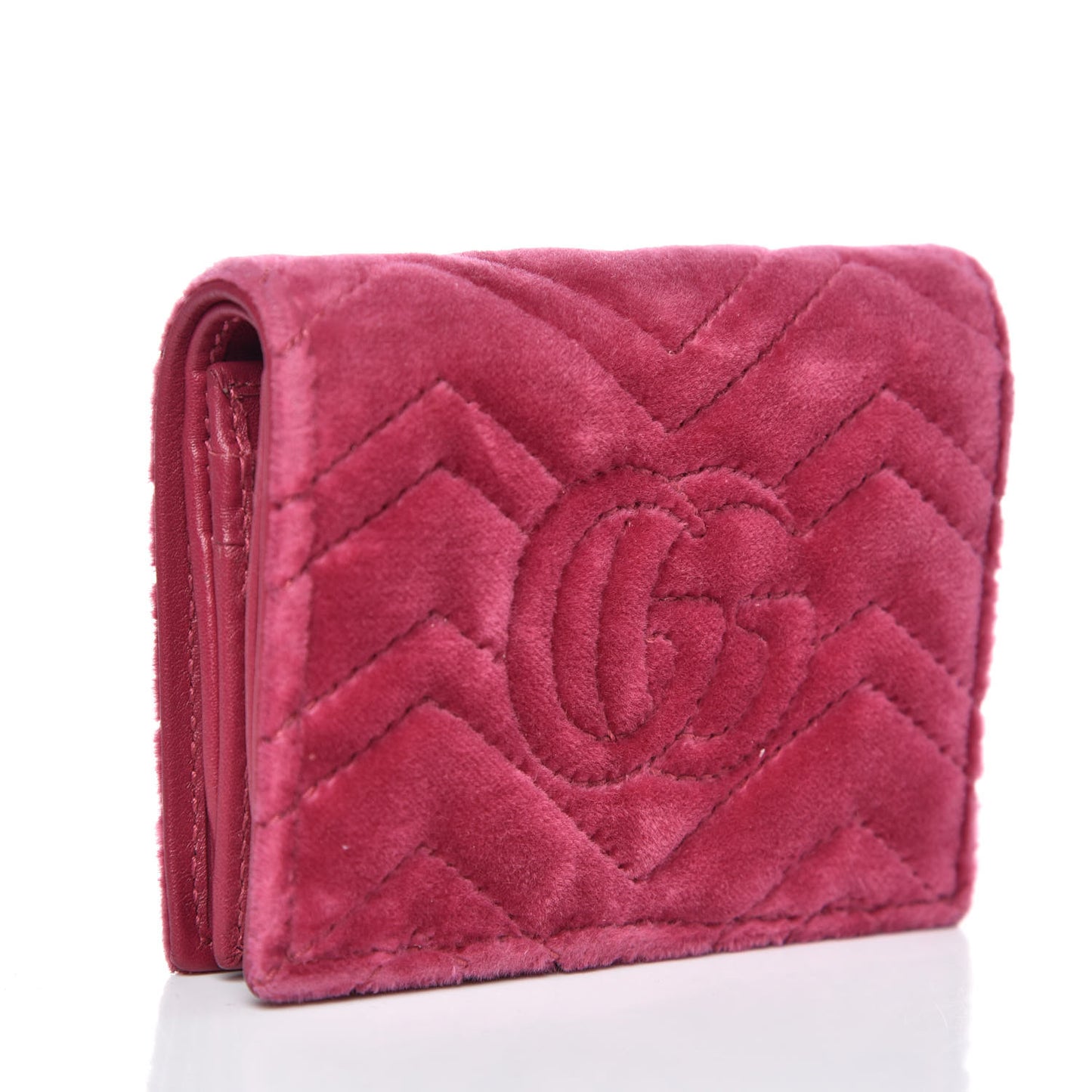 Velvet Matelasse Pearl Love Embroidered GG Marmont Card Case Wallet Light Raspberry Rose