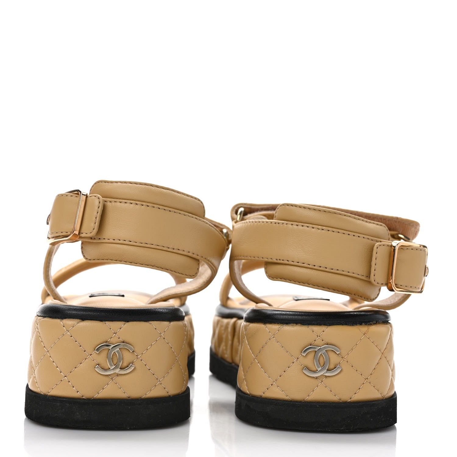 Chanel Lambskin Quilted Platform Sandals 36 Beige Black 5 of 9