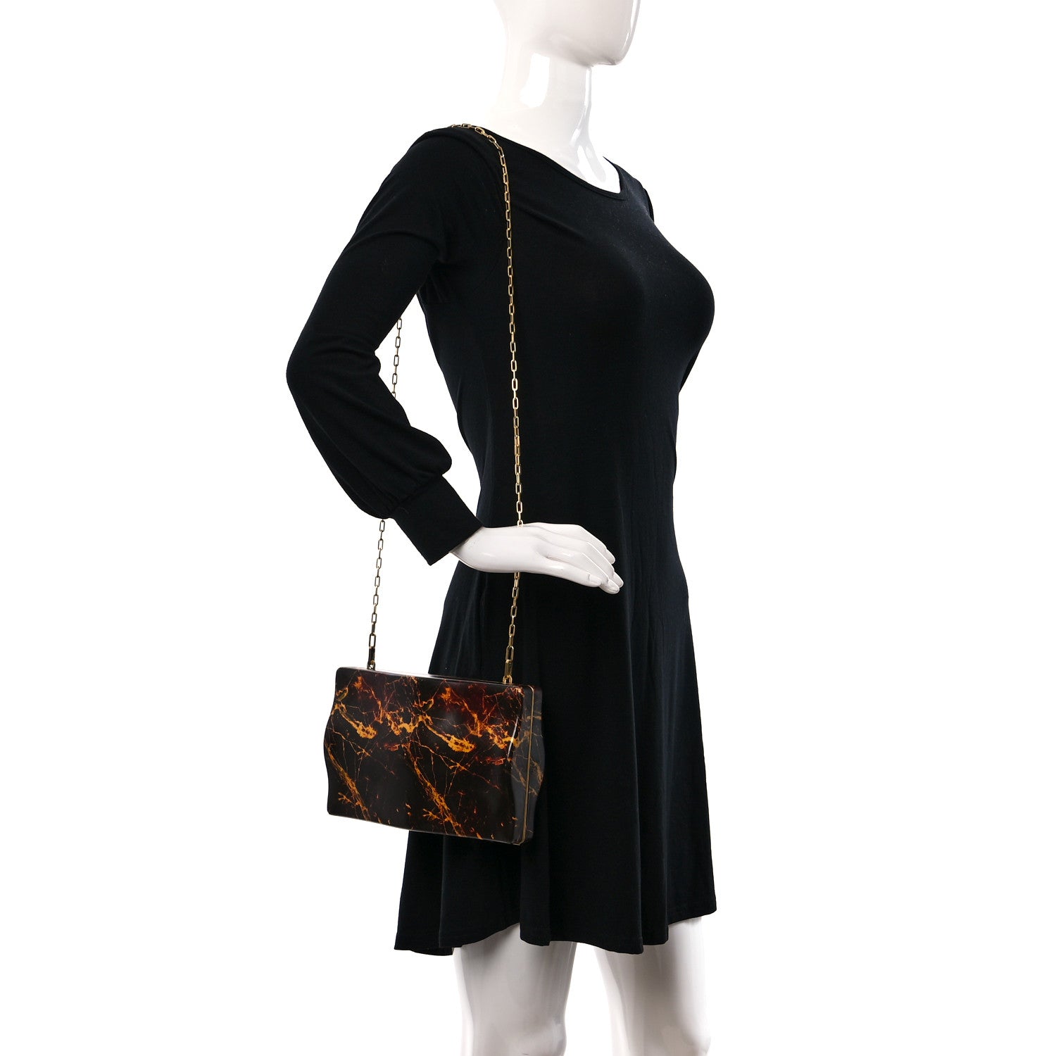 Bottega Veneta Spazzolato Calfskin Chain Clutch Gold Marble 2 of 11