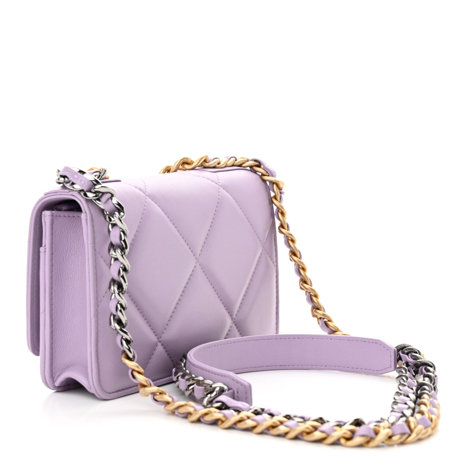 Chanel Lambskin Quilted Chanel 19 Wallet On Chain WOC Light Purple 4 of 15