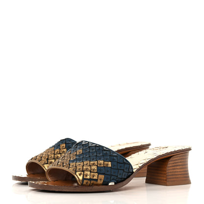 Bottega Veneta Metallic Nappa Intrecciato Slide Sandals 37 Blue Gold 3 of 7