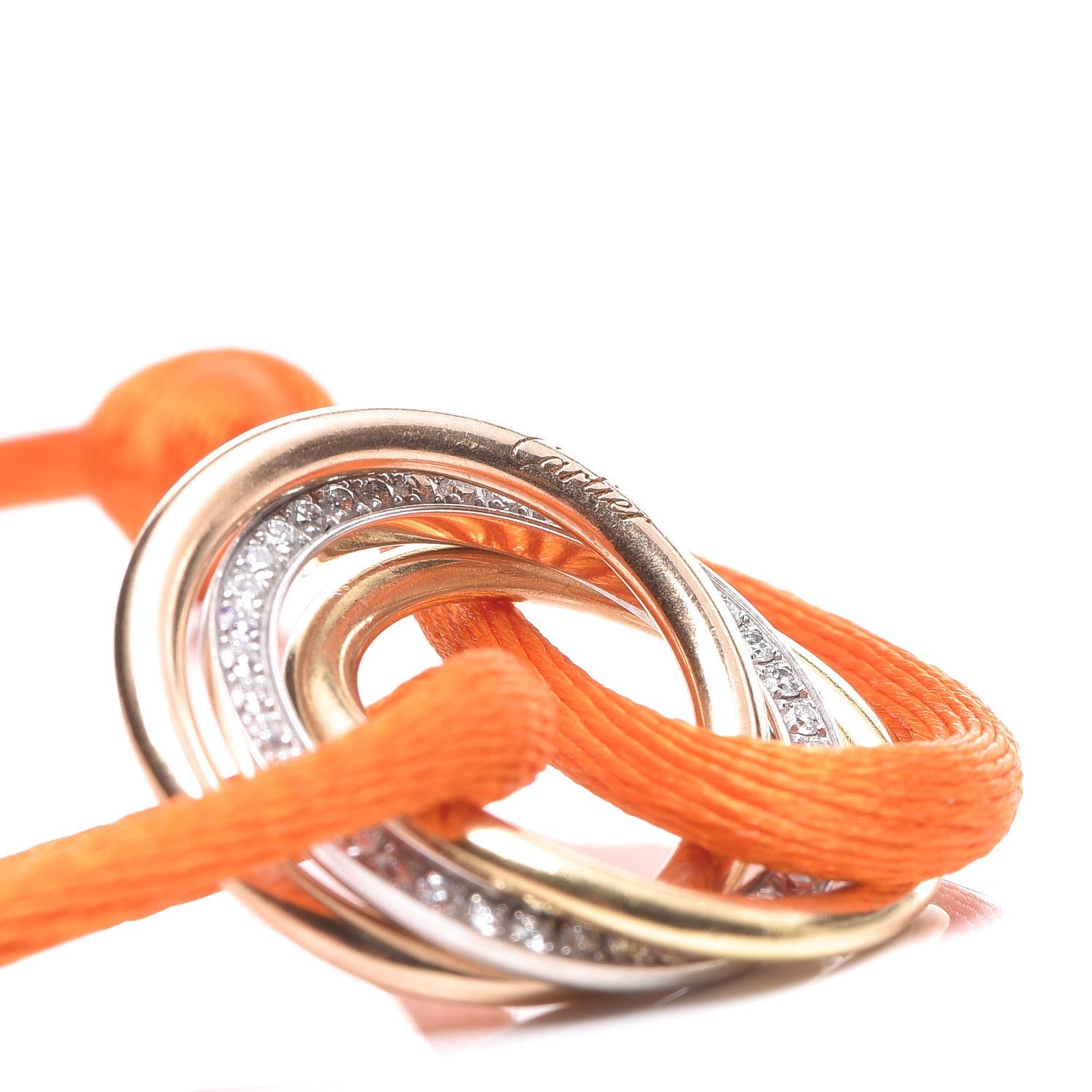 Cartier 18K Pink Yellow White Gold Diamond Trinity De Adjustable Cord Bracelet Orange 4 of 5