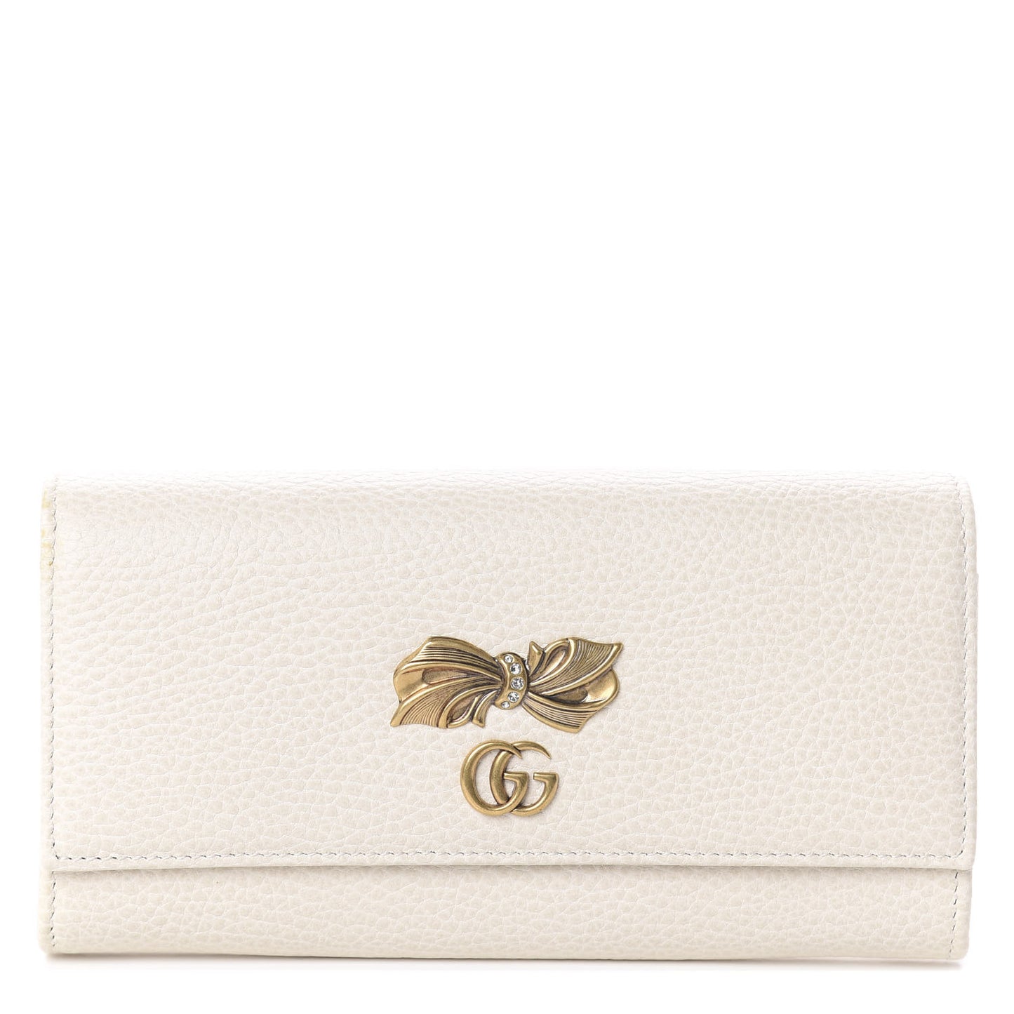 Calfskin Crystal Bow Continental Wallet Off White
