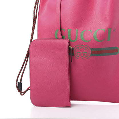 Gucci Grained Calfskin Logo Drawstring Backpack Box Pink Green Black 10 of 12