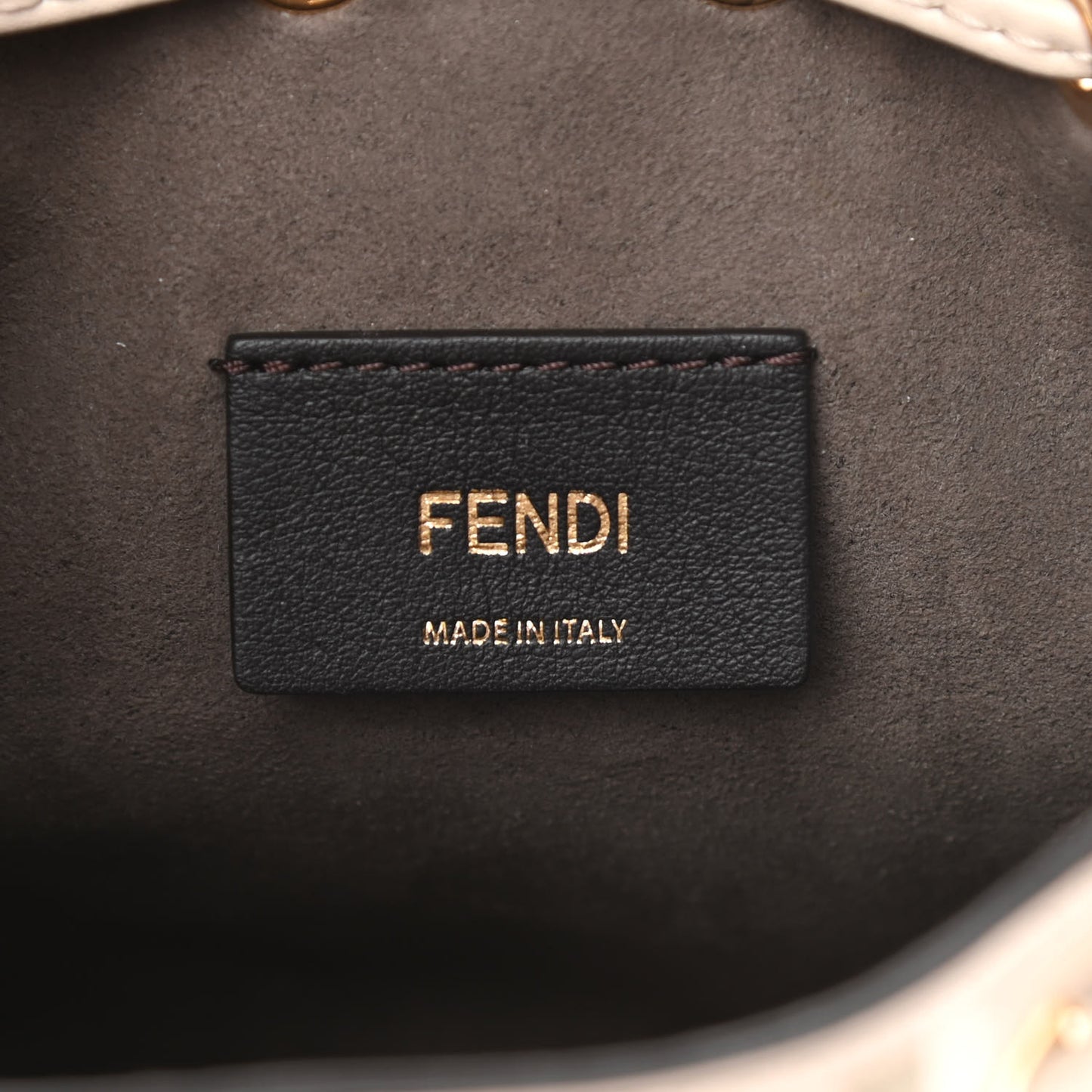 Vitello Liberty F is Fendi Bi-Color FF 1974 Embossed Mini Mon Tresor Bucket Bag Camelia Mandorlo
