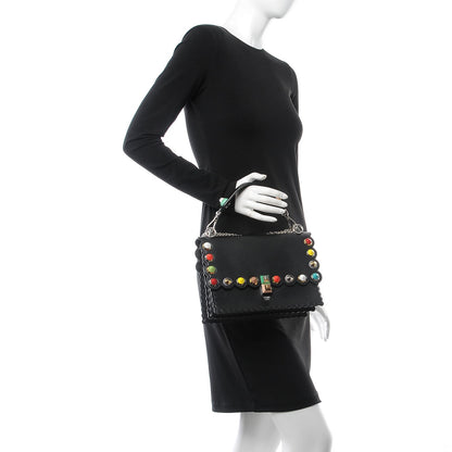 Fendi Vitello Liberty Scalloped Spike Studded Kan I Shoulder Bag Black Multicolor 2 of 8