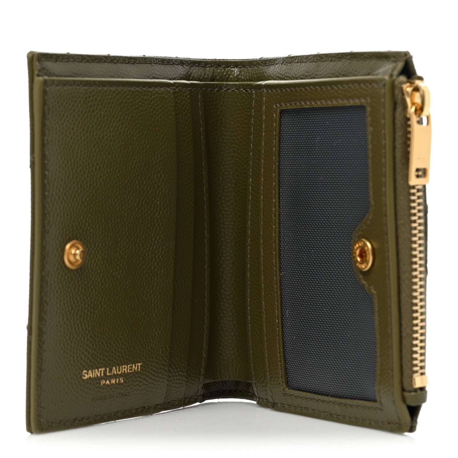 Saint Laurent Grain De Poudre Matelasse Chevron Monogram Zipped Card Case 5 of 9