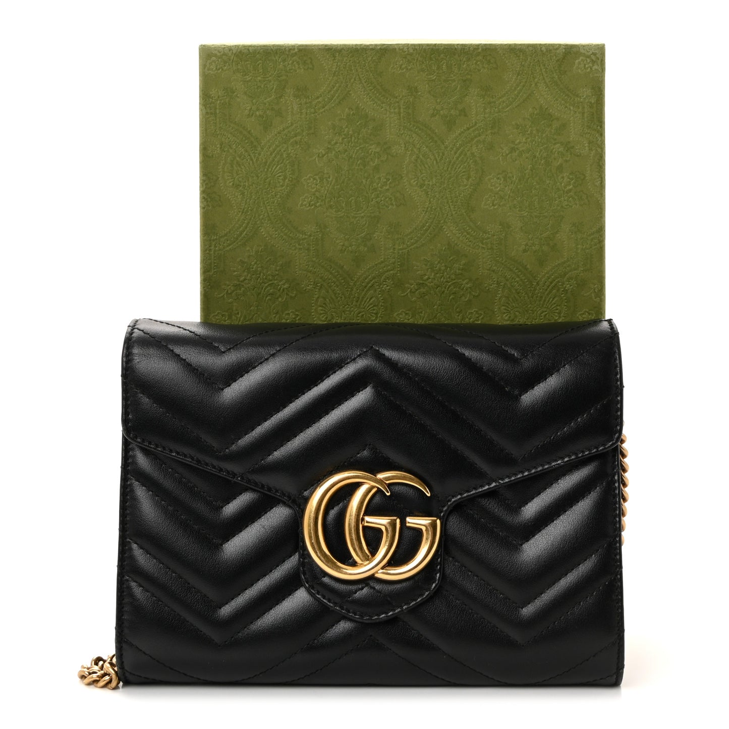 Calfskin Matelasse GG Marmont Chain Wallet Black