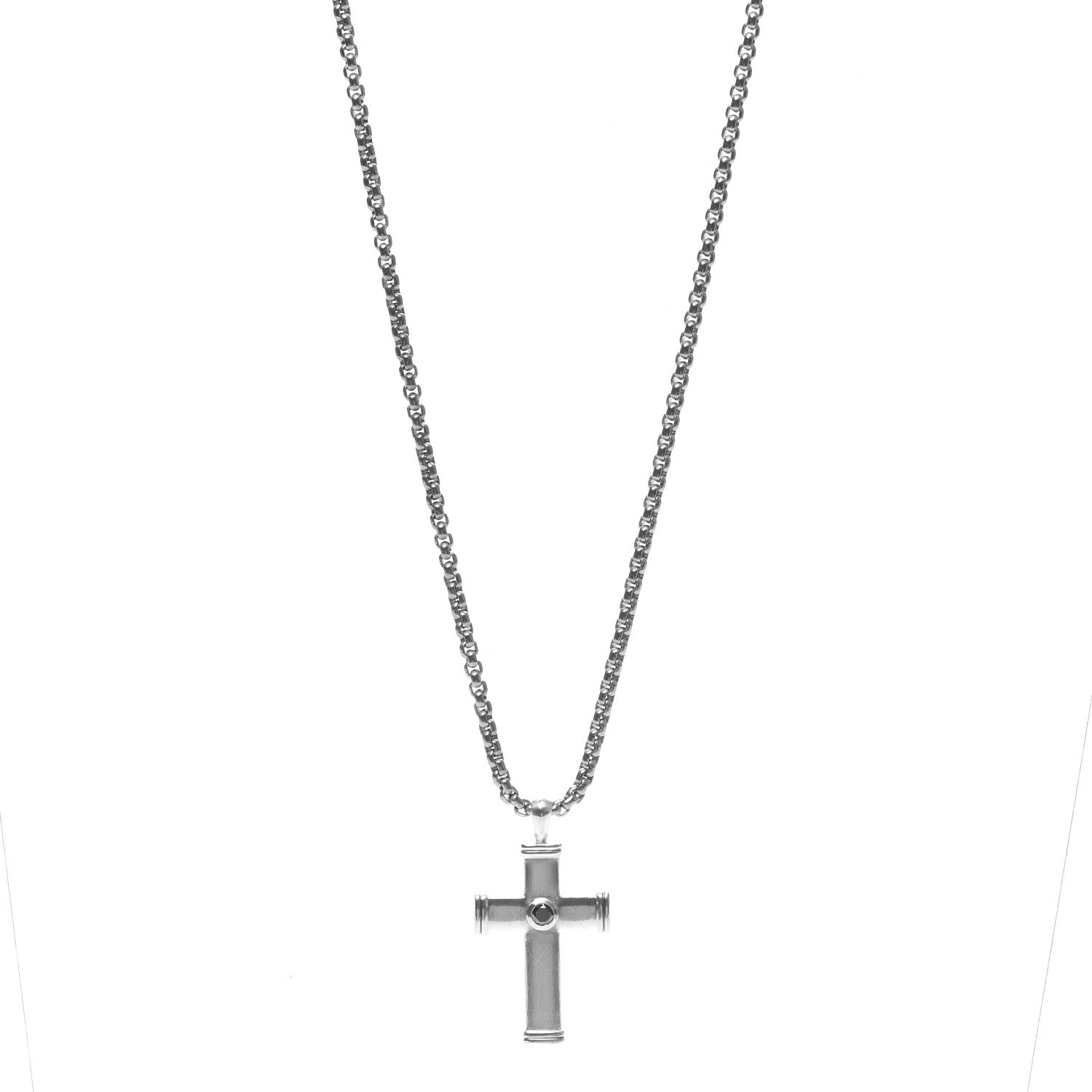 David Yurman Sterling Silver Titanium Black Diamond Streamline Cross Tag Pendant Necklace 1 of 6
