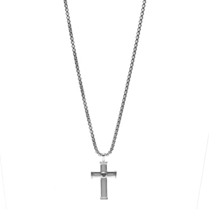 David Yurman Sterling Silver Titanium Black Diamond Streamline Cross Tag Pendant Necklace 1 of 6